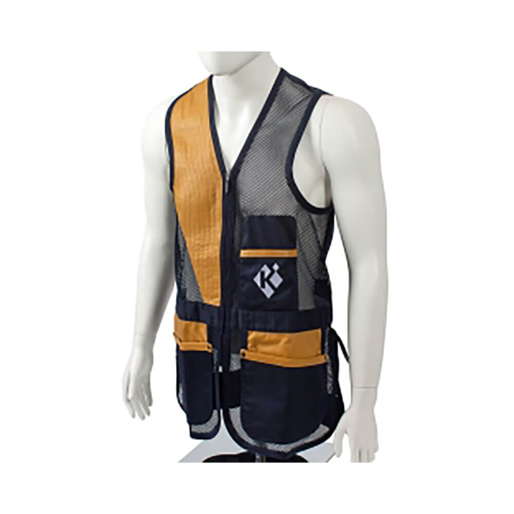 Krieghoff Mesh Shooting Vest by Castellani, Navy Blue, Leather Pad, Left Handed